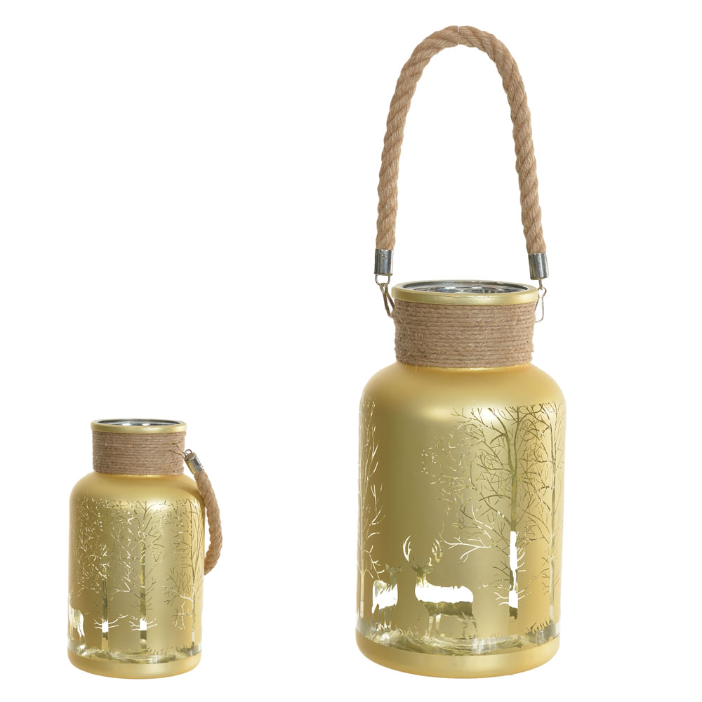 Pote com Led Decorativo 25x14cm Dourado Flor Arte